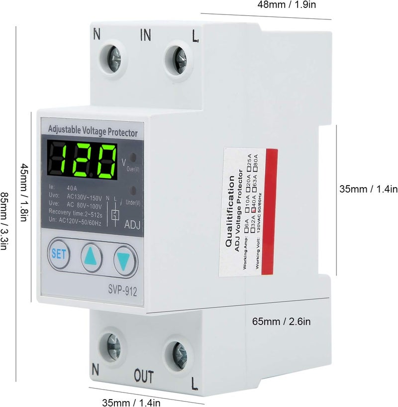 Kodrily Under Voltage Protector Relay, SVP912 120V AC Voltage Stabilizer, Self Recovery Automatic Reset Switch, Plastic Adjustable Voltage Protective Device Current Protector - Image 3